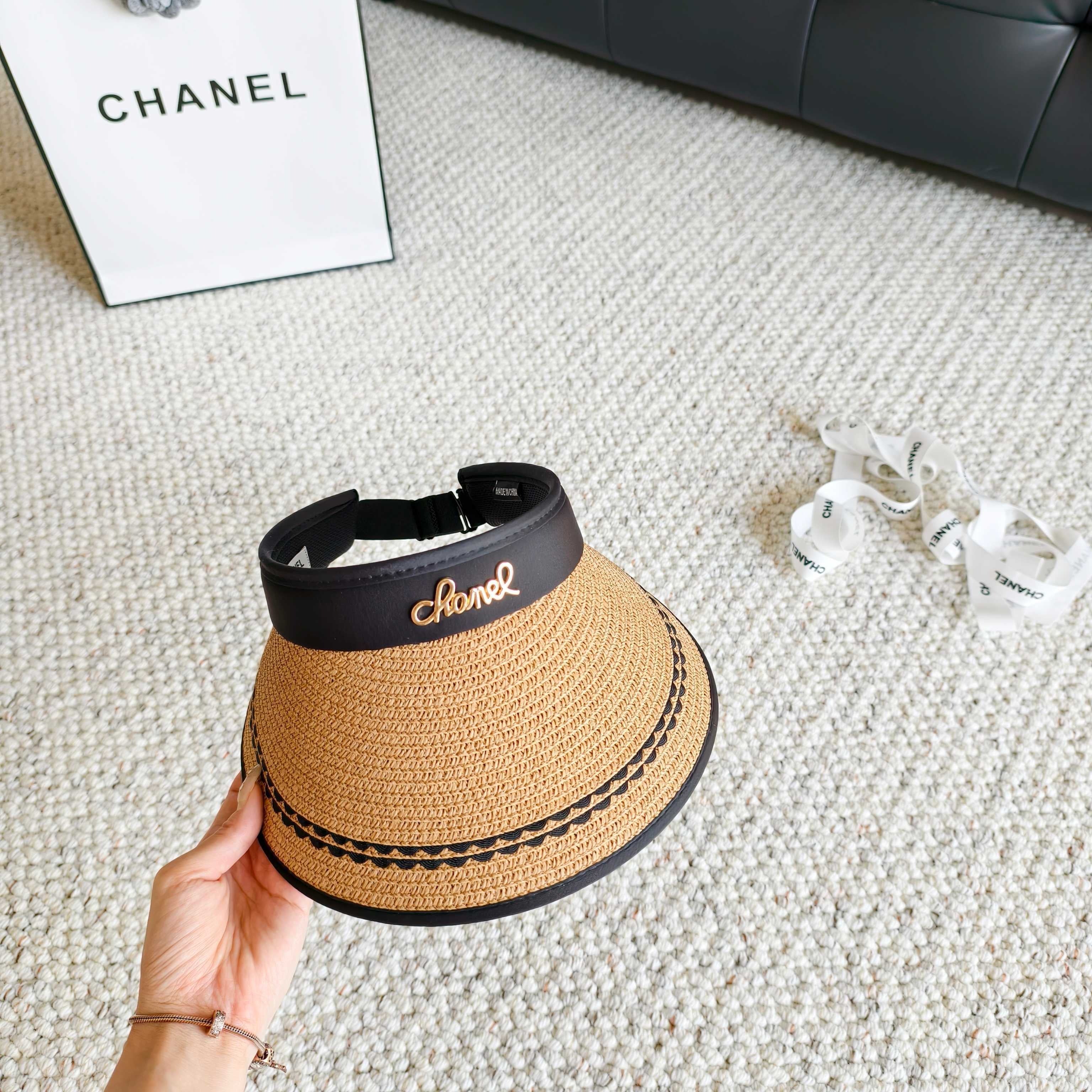 Chanel Sun Hat with Visor Straw Fabric 237221