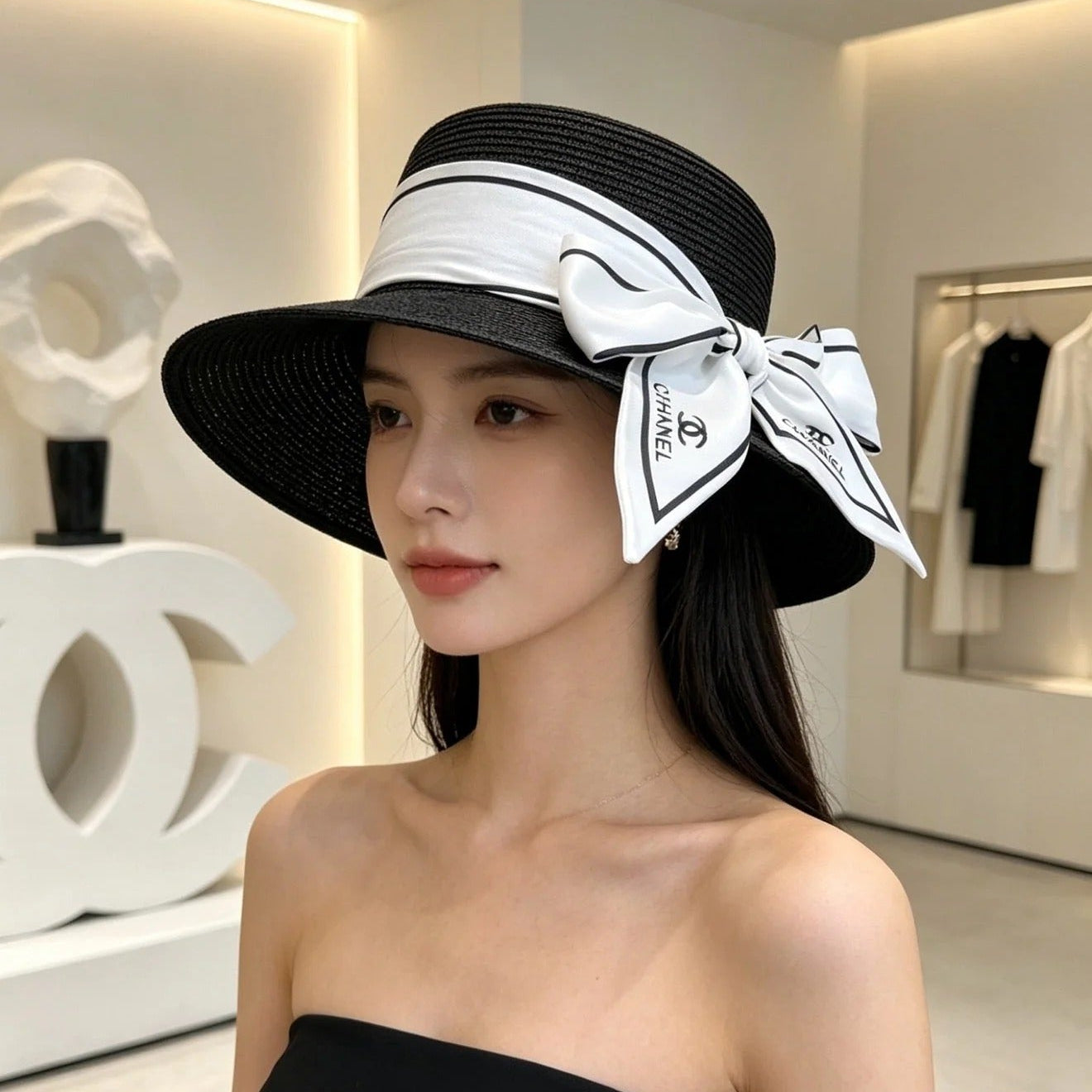 CC Straw Hat With Ribbon 380745