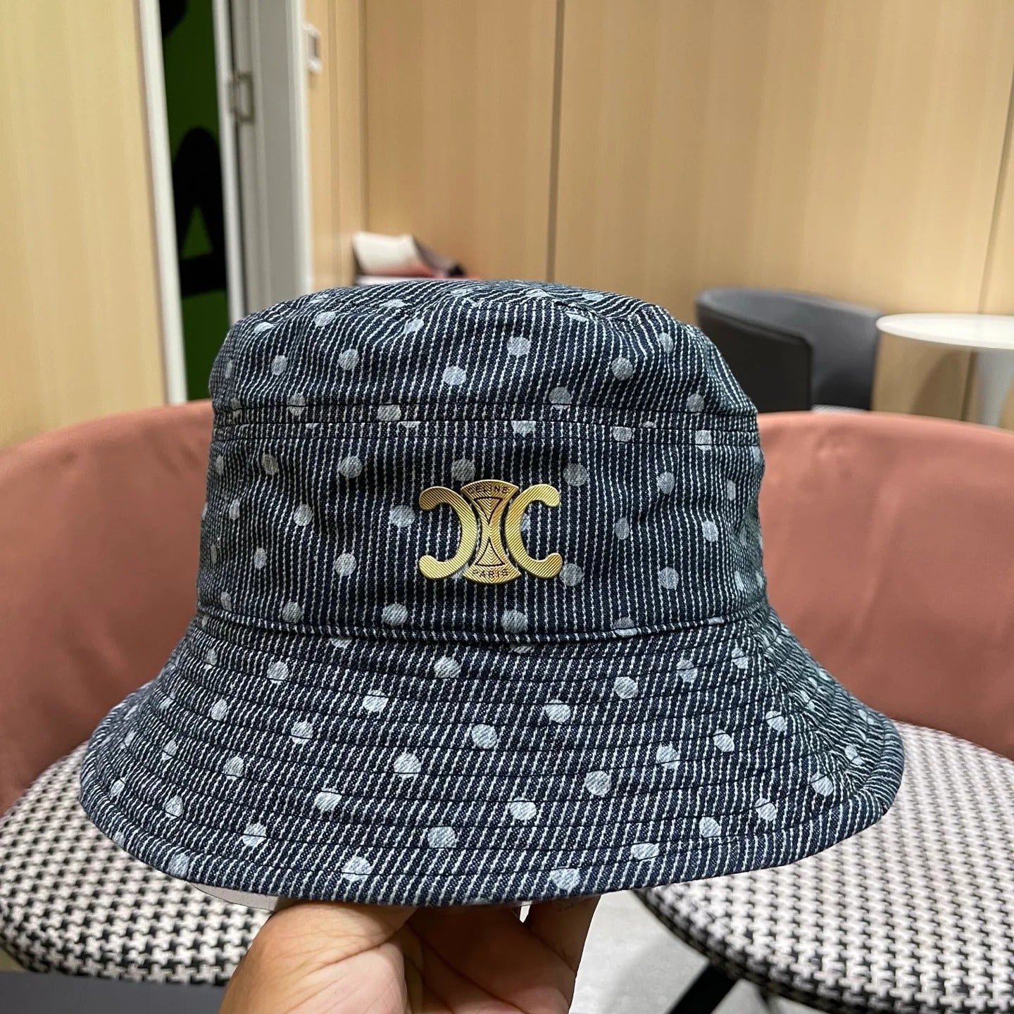 Celine Striped Denim Bucket Hat 219161