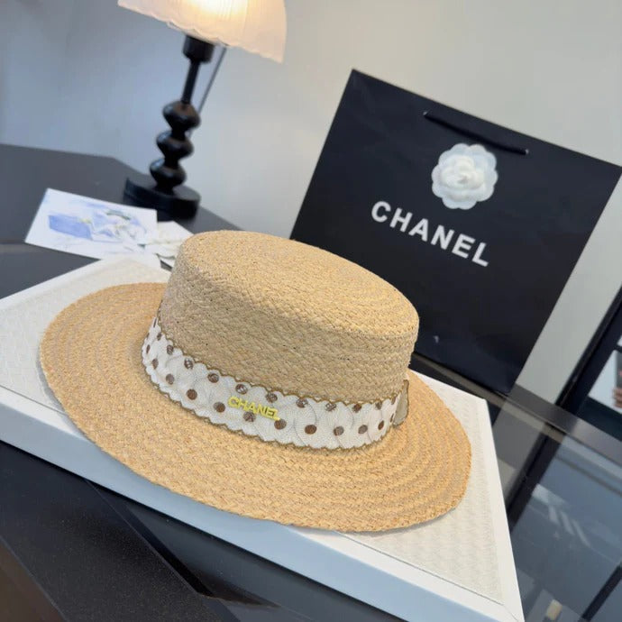 CC Dot Flat-top Straw Hat 262176