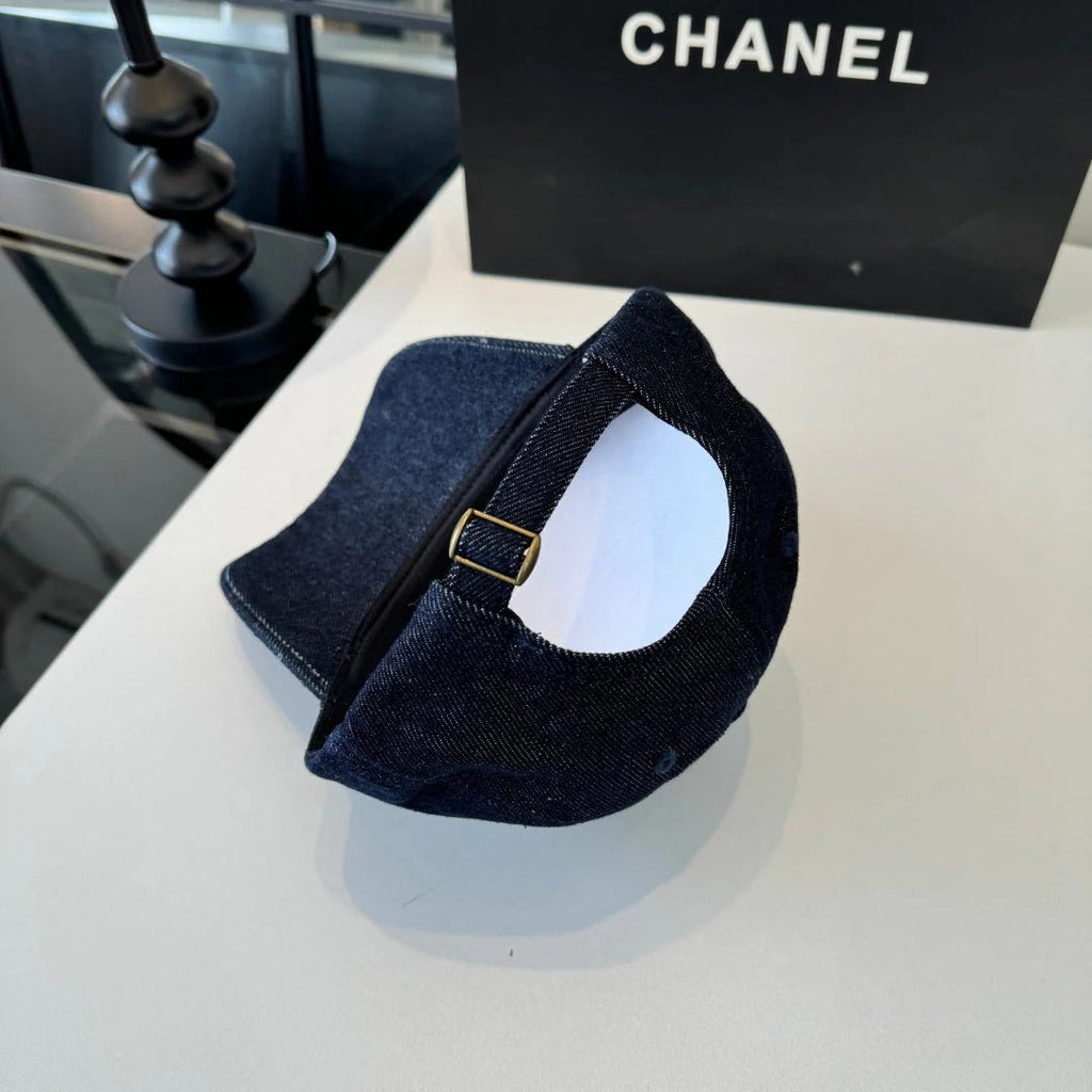 Chanel Baseball Cap With Decorative Embellishments Blue Denim Cotton 237288