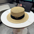 Prada Straw Woven Flat-top Hat 219138