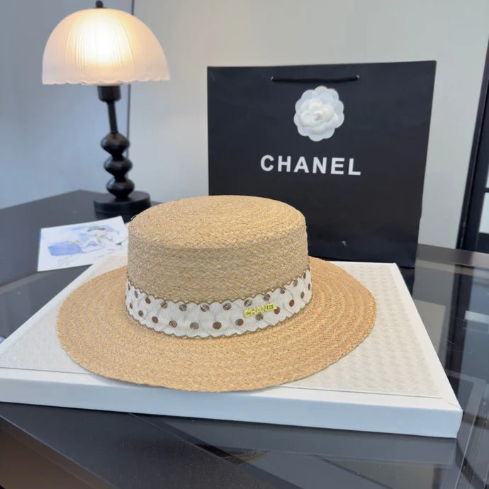 CC Dot Flat-top Straw Hat 262176
