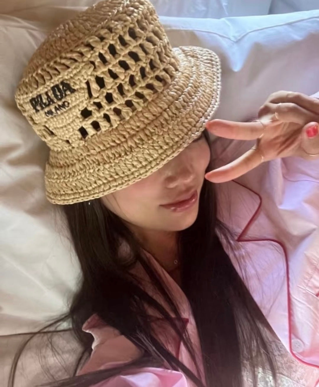 Prada Logo Straw Hat 221077