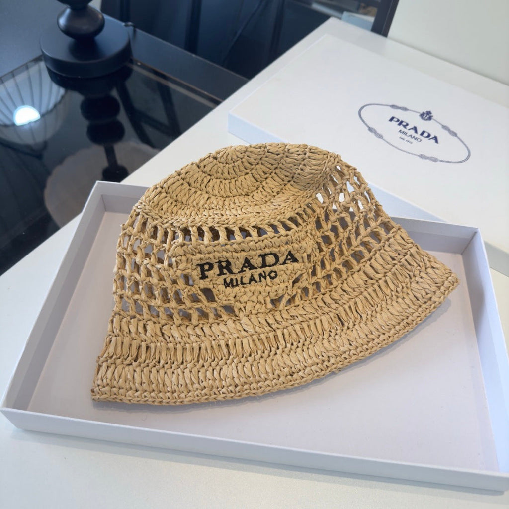 Prada Logo Straw Hat 221077