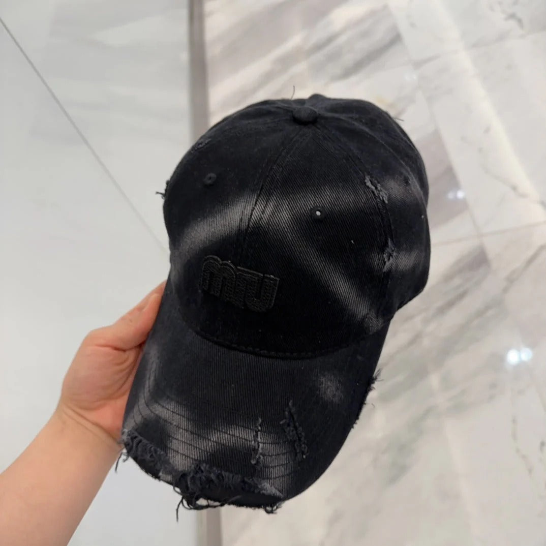 MM BASEBALL CAP IN BLACK DISTRESSED FABRIC STYLE 4