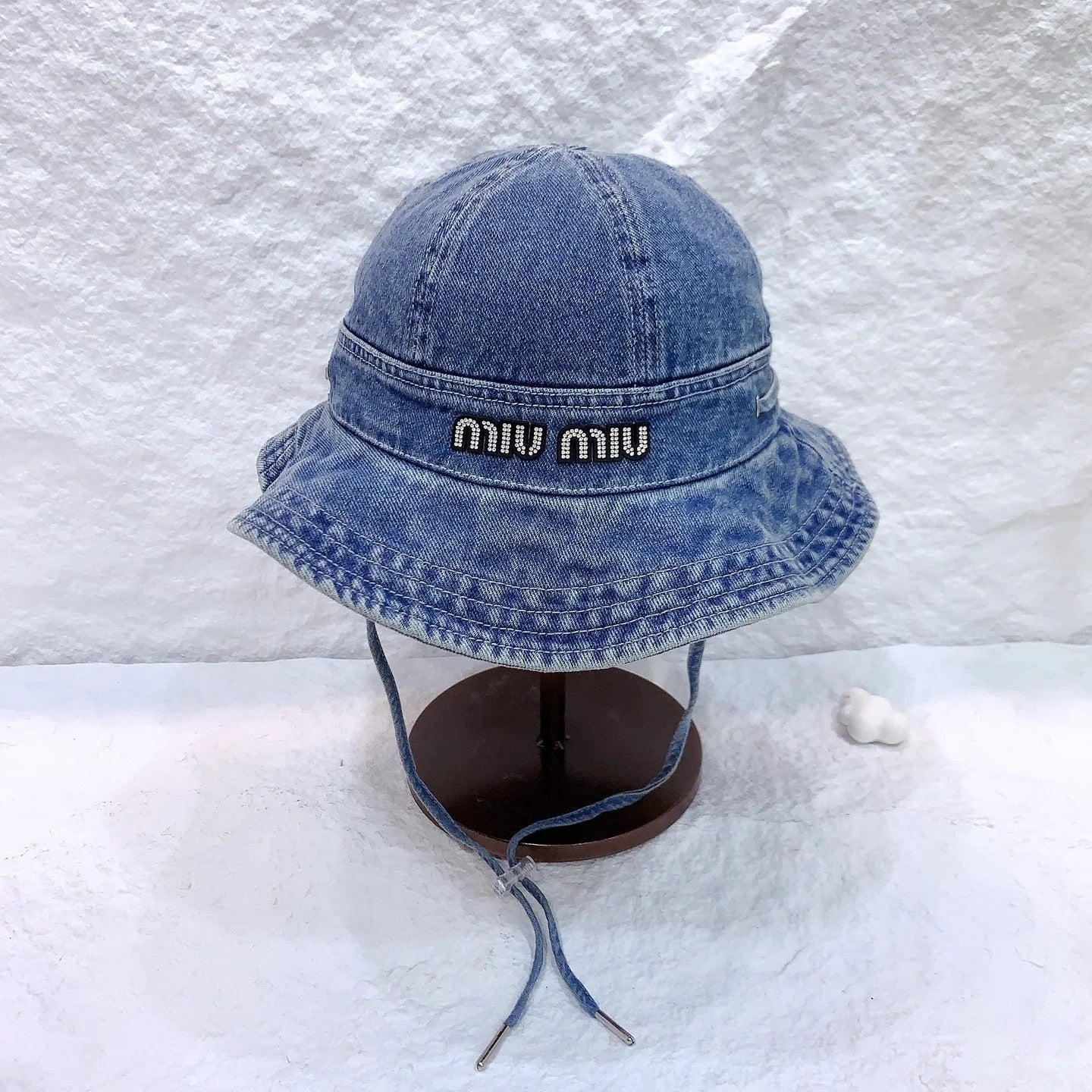 MM NEW DENIM BUCKET HAT RHINESTONE LOGO