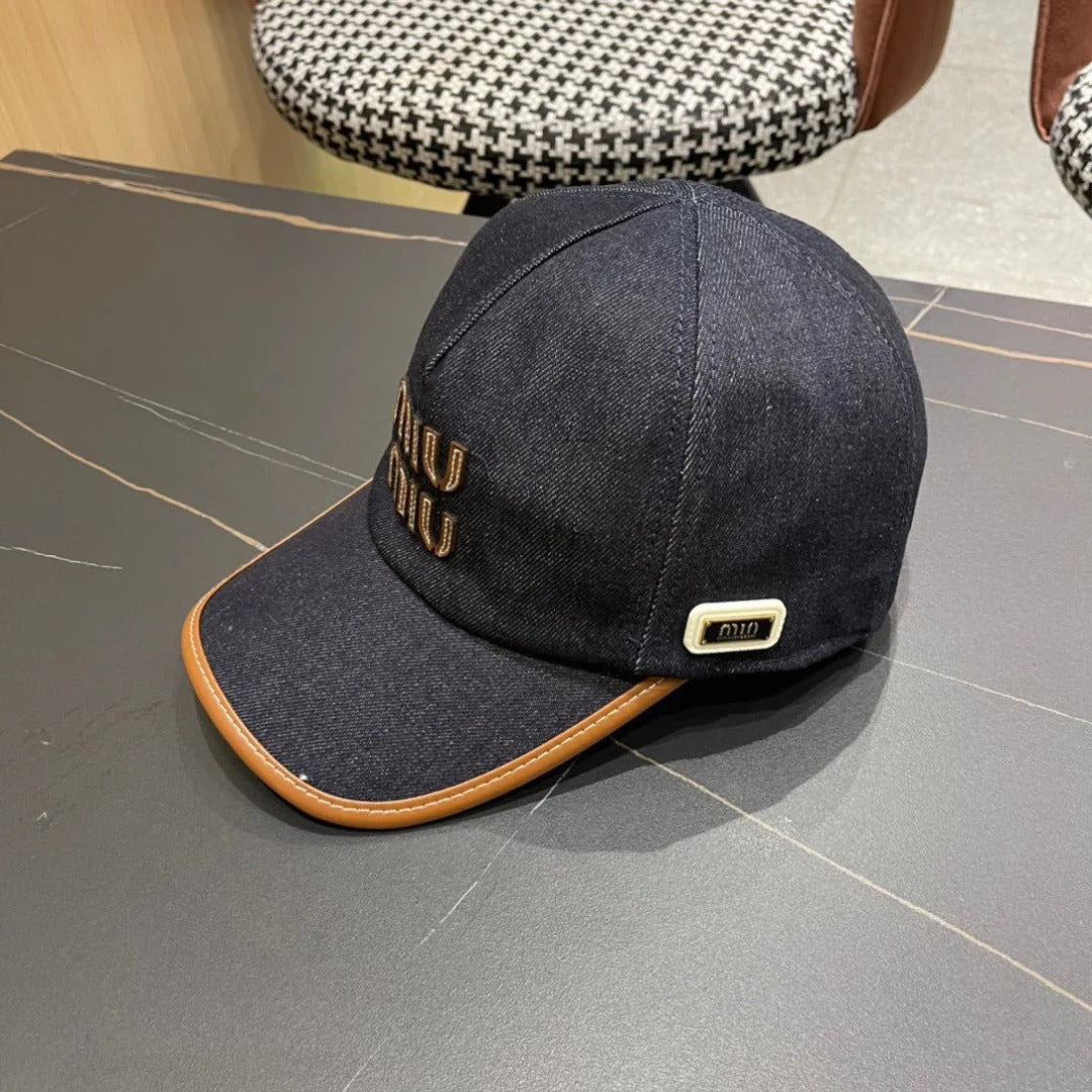 MM BASEBALL CAP IN NAVY BLUE DENIM AND CALFSKIN