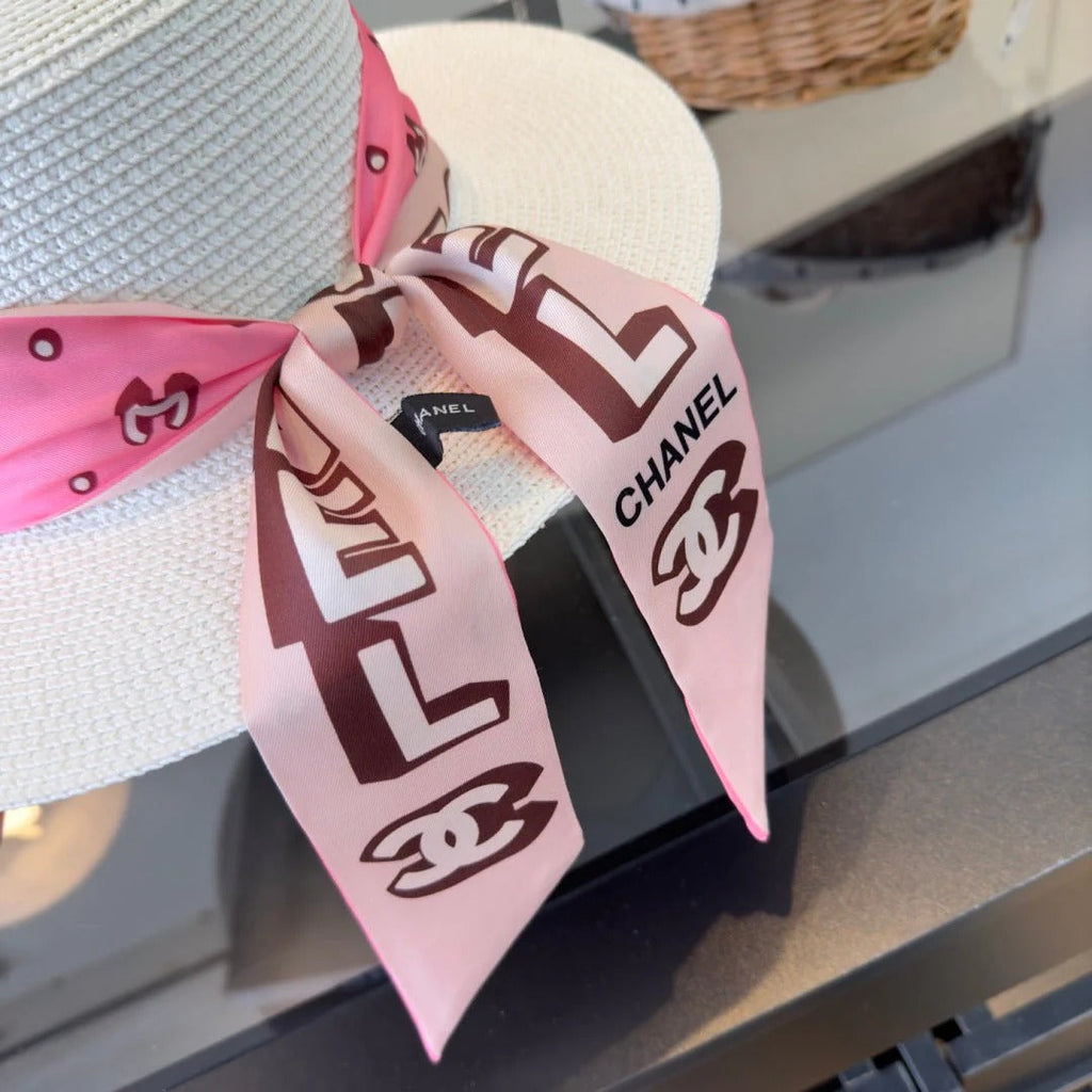 CC Flat-top Straw Hat With Silk Bow 279632