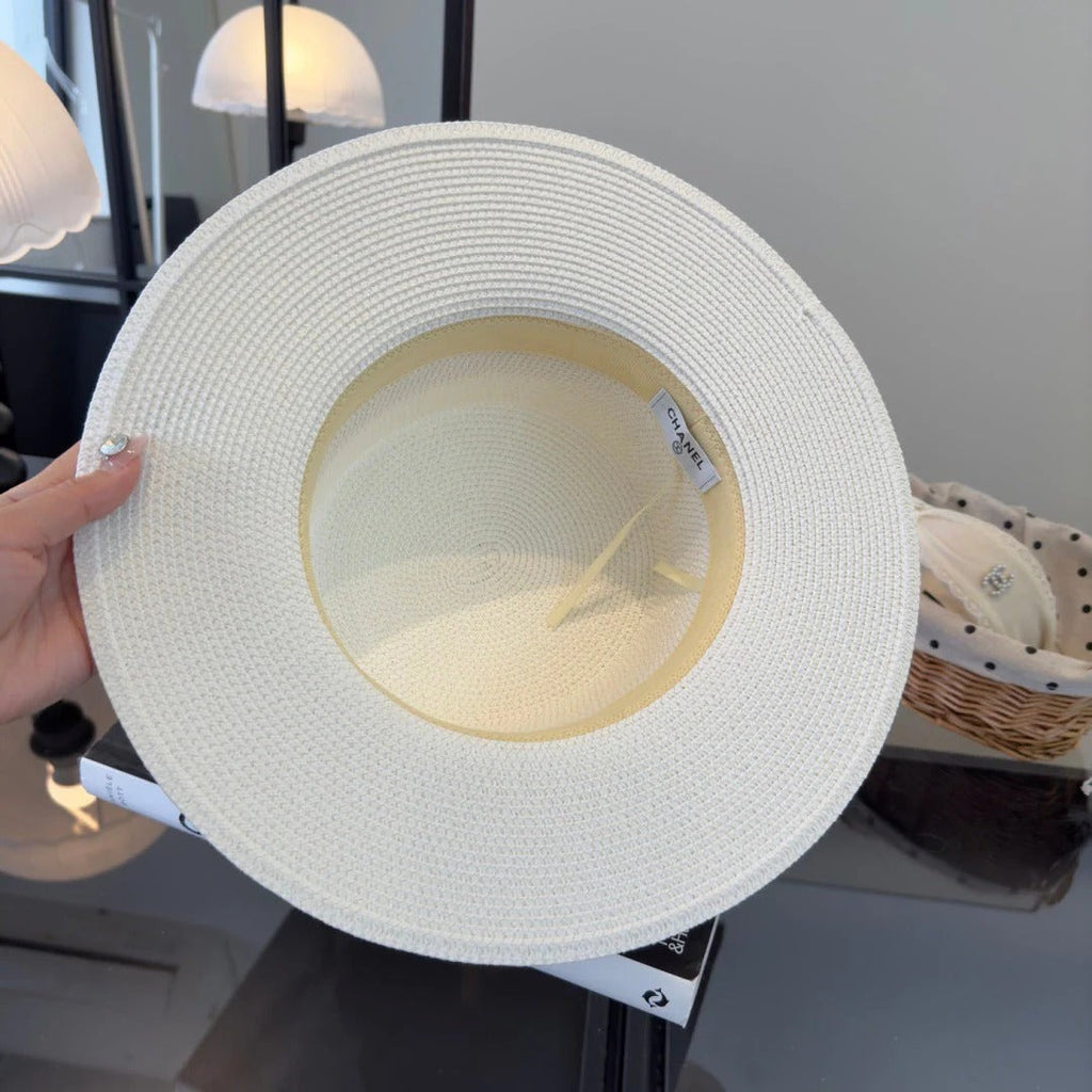 CC Flat-top Straw Hat With Silk Bow 279632