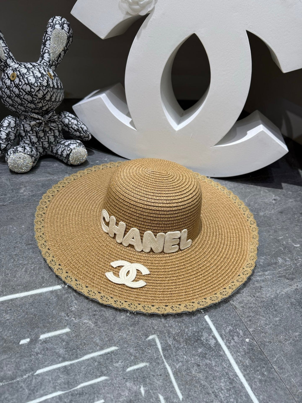 CC Round Top Straw Hat with Wide Brim 280798