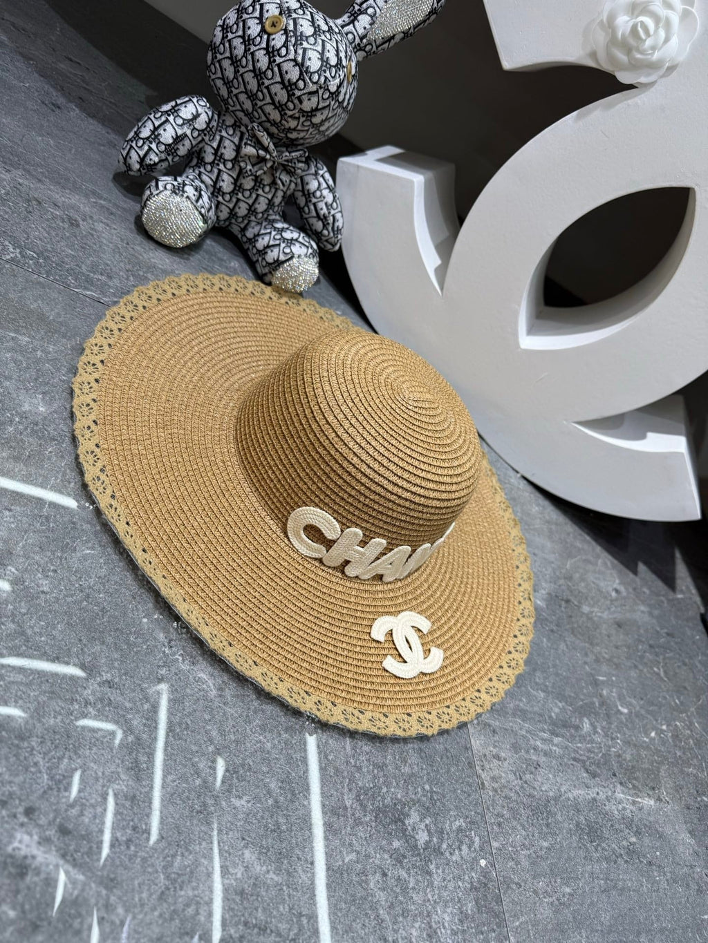 CC Round Top Straw Hat with Wide Brim 280798