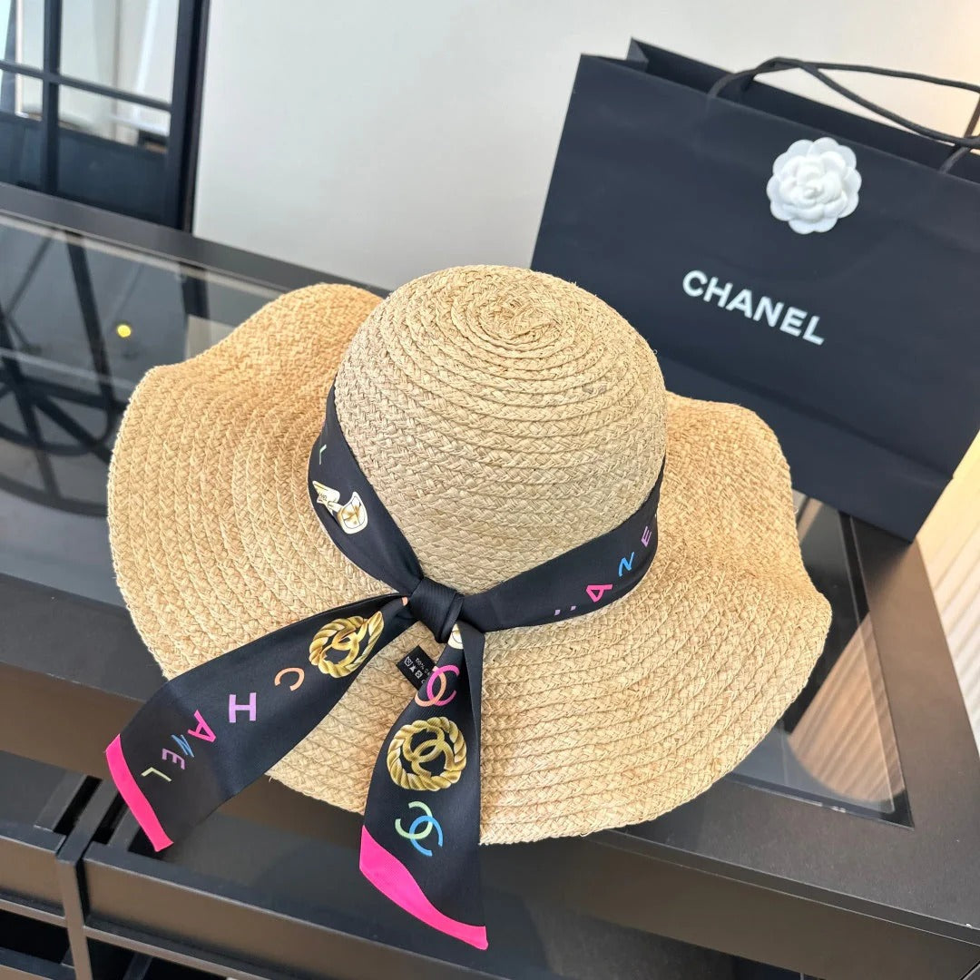 CC Straw Hat With Silk Ribbon 323571