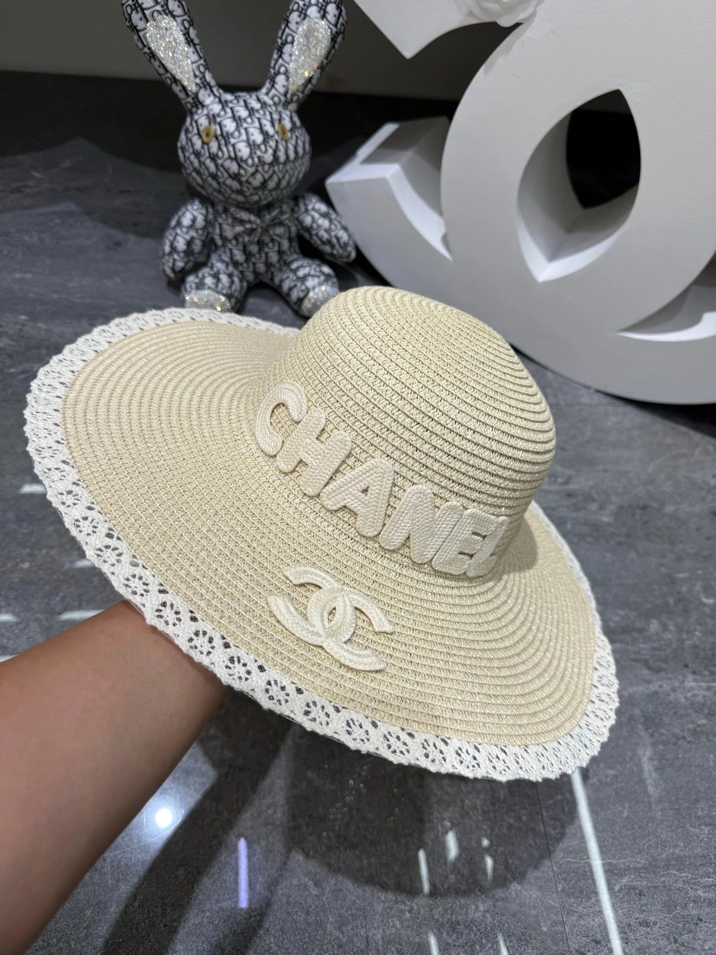 CC Round Top Straw Hat with Wide Brim 280798