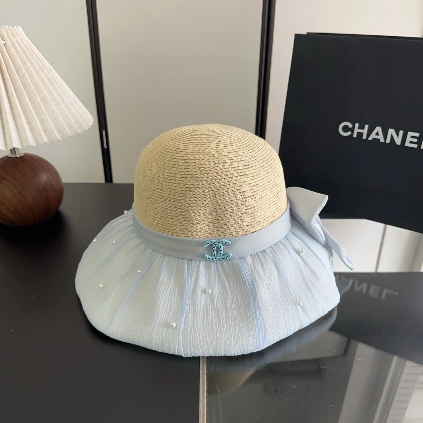CC Straw Hat With Patchwork Bow 279511