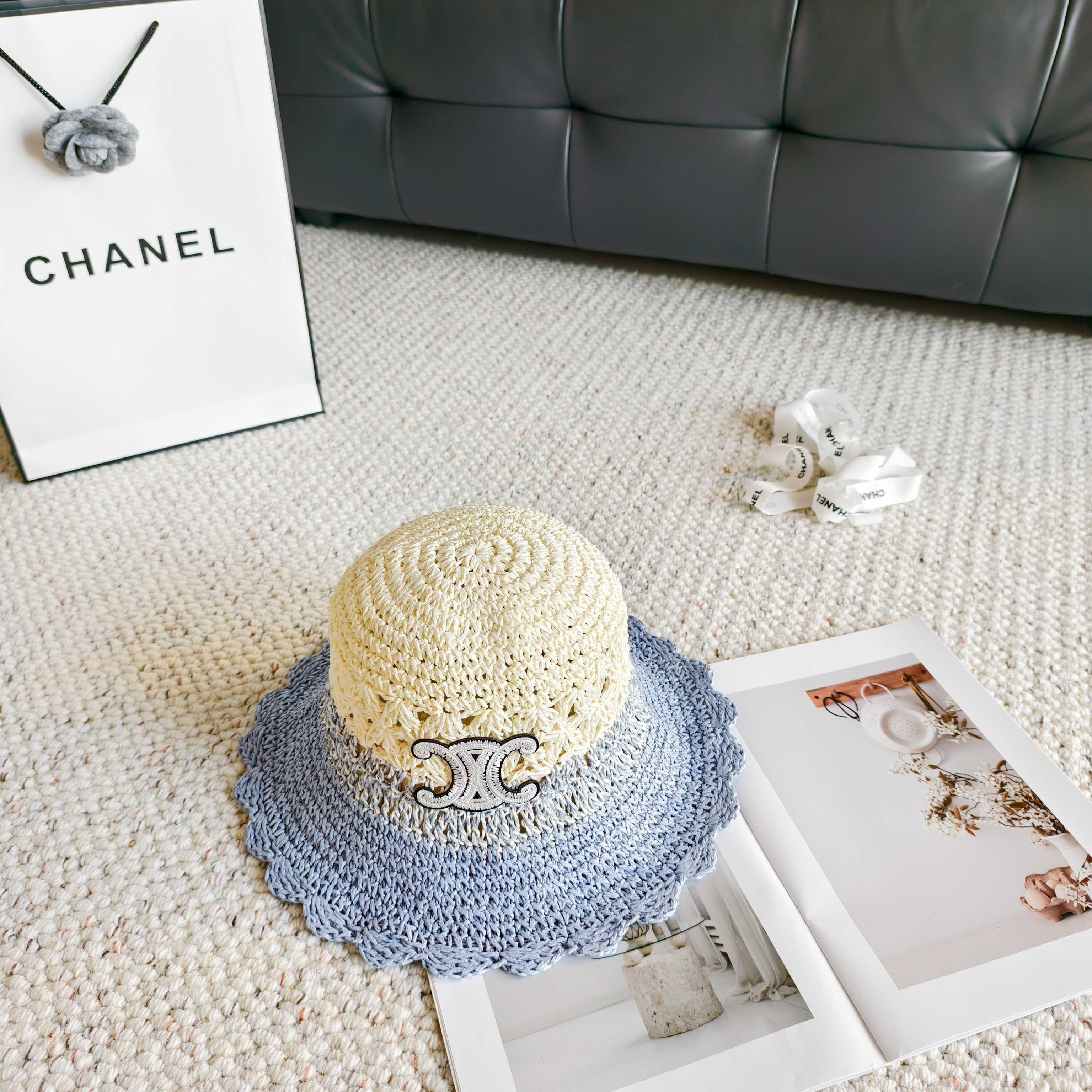 CL Hollow-out Woven Arc de Triomphe Straw Bucket Hat 322140