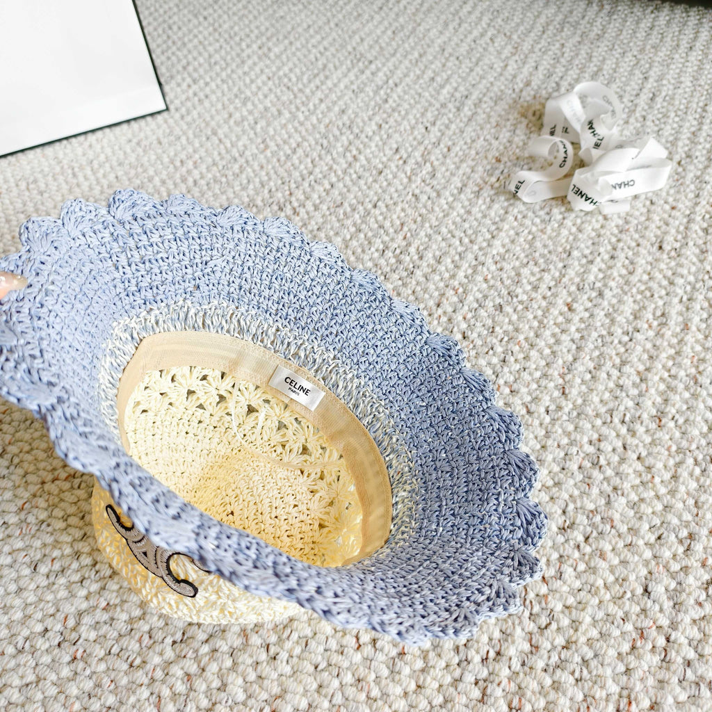 CL Hollow-out Woven Arc de Triomphe Straw Bucket Hat 322140