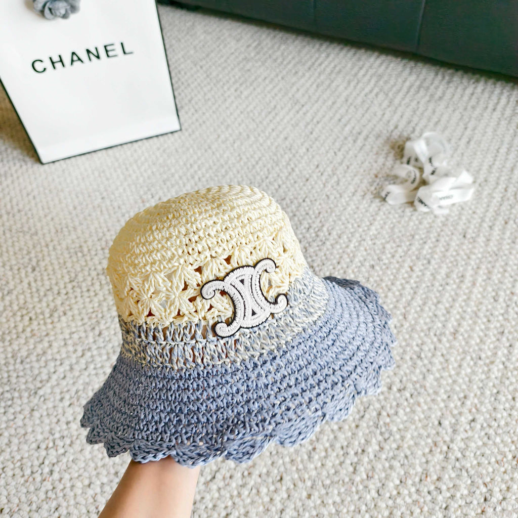 CL Hollow-out Woven Arc de Triomphe Straw Bucket Hat 322140