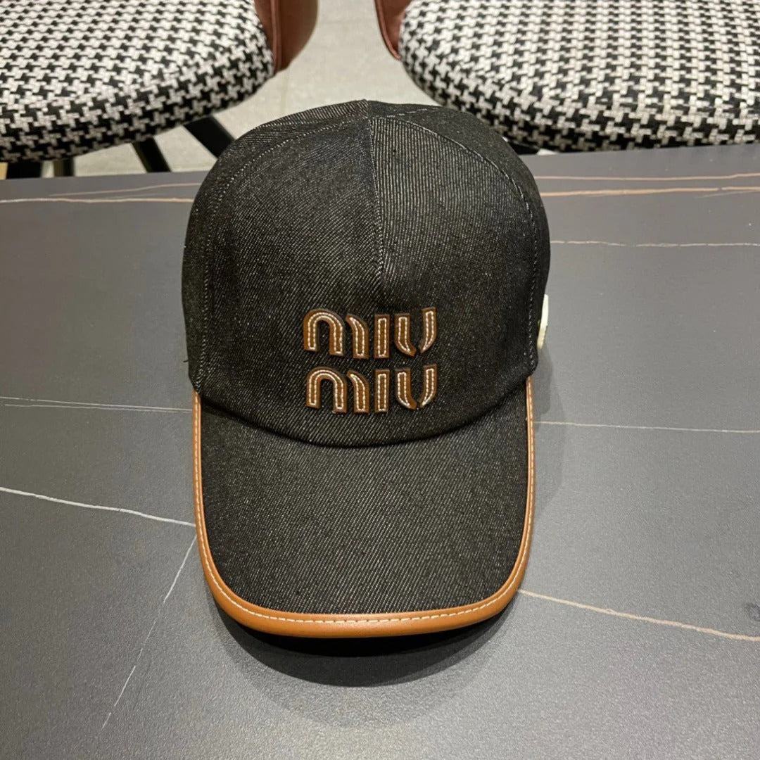 MM BASEBALL CAP IN BLACK DENIM AND CALFSKIN