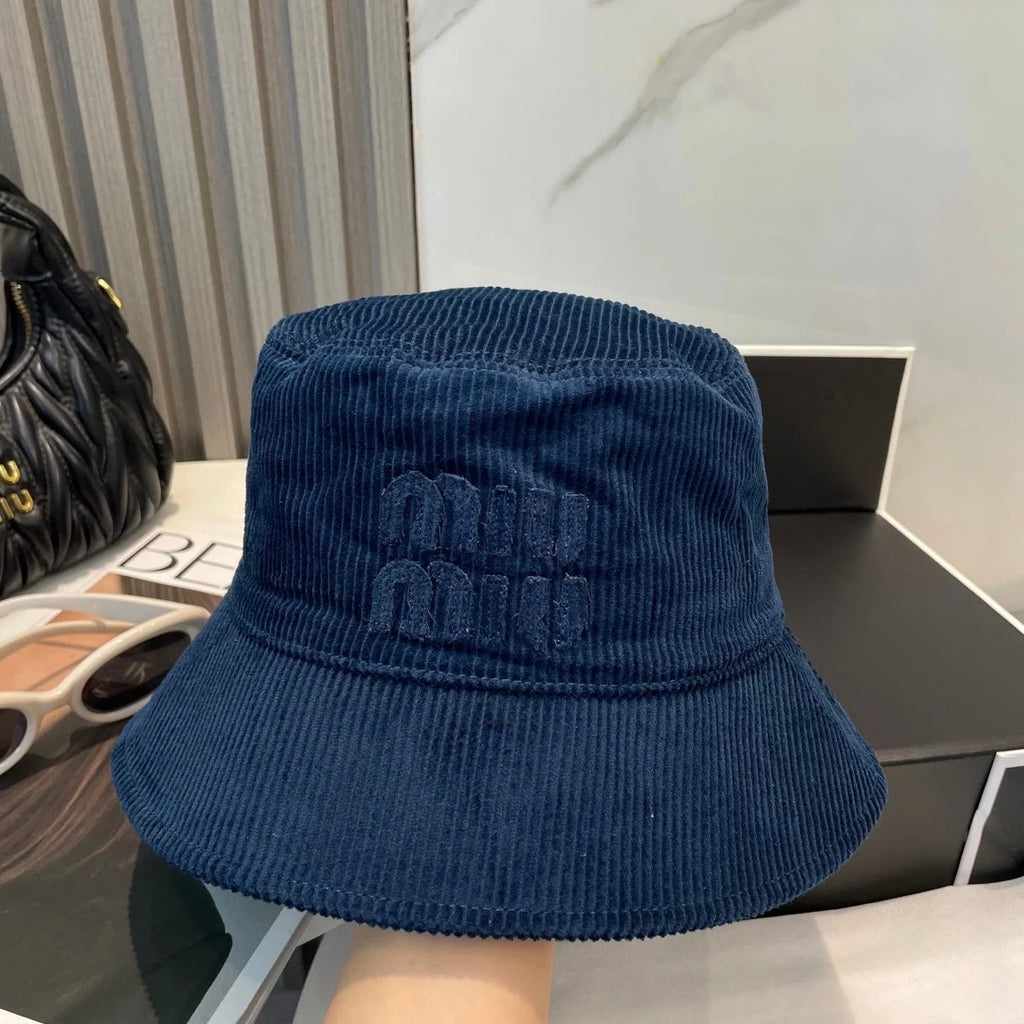 MM BUCKET IN NAVY BLUE VELVET WITH LOGO