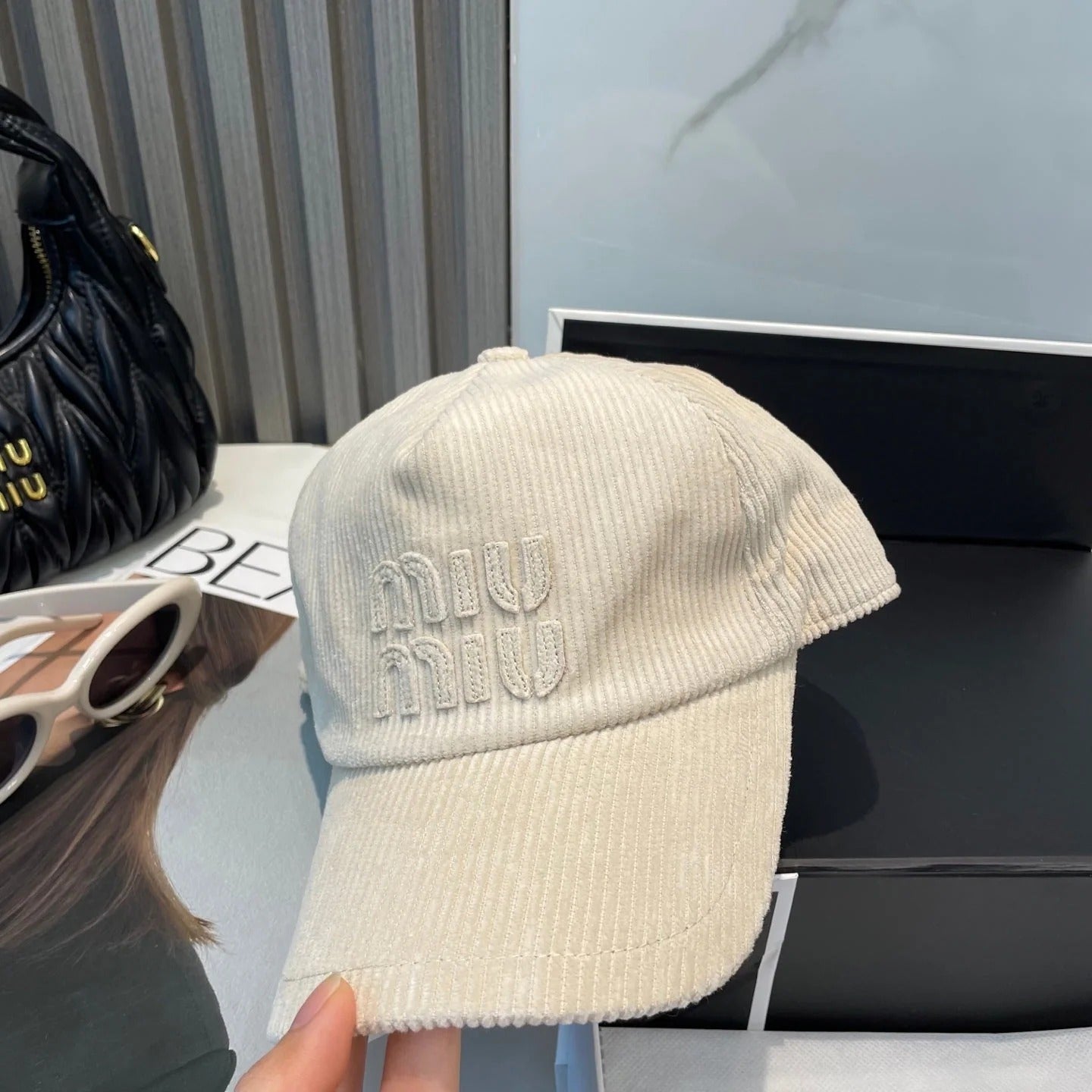 MM BASEBALL CAP IN CREAM WHITE VELVET