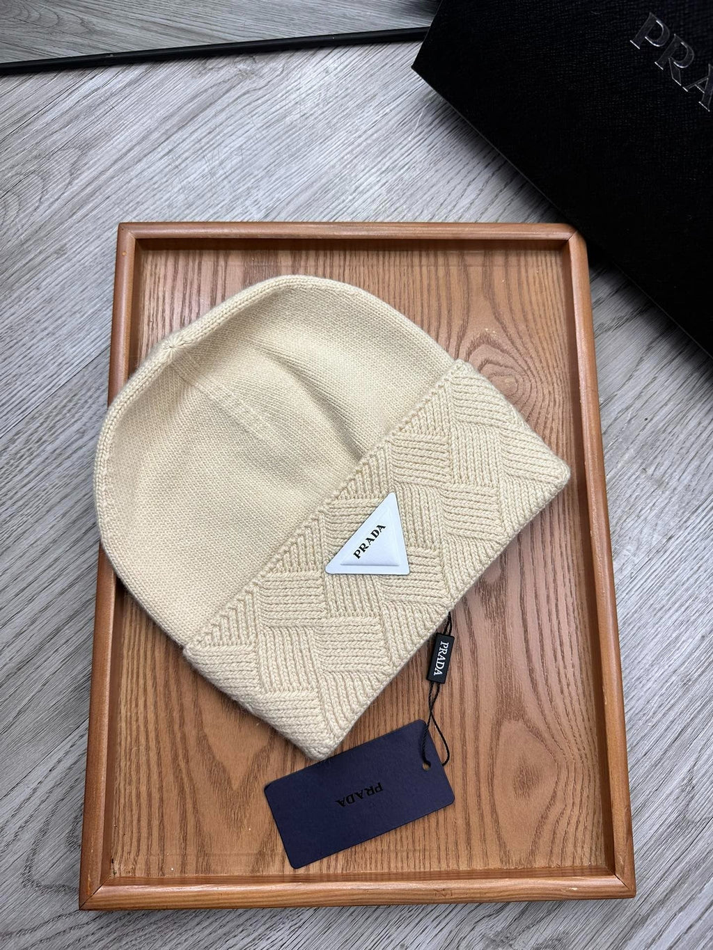 BEANIE HAT IN BISQUE BEIGE WOOL AND RABBIT FUR 436397