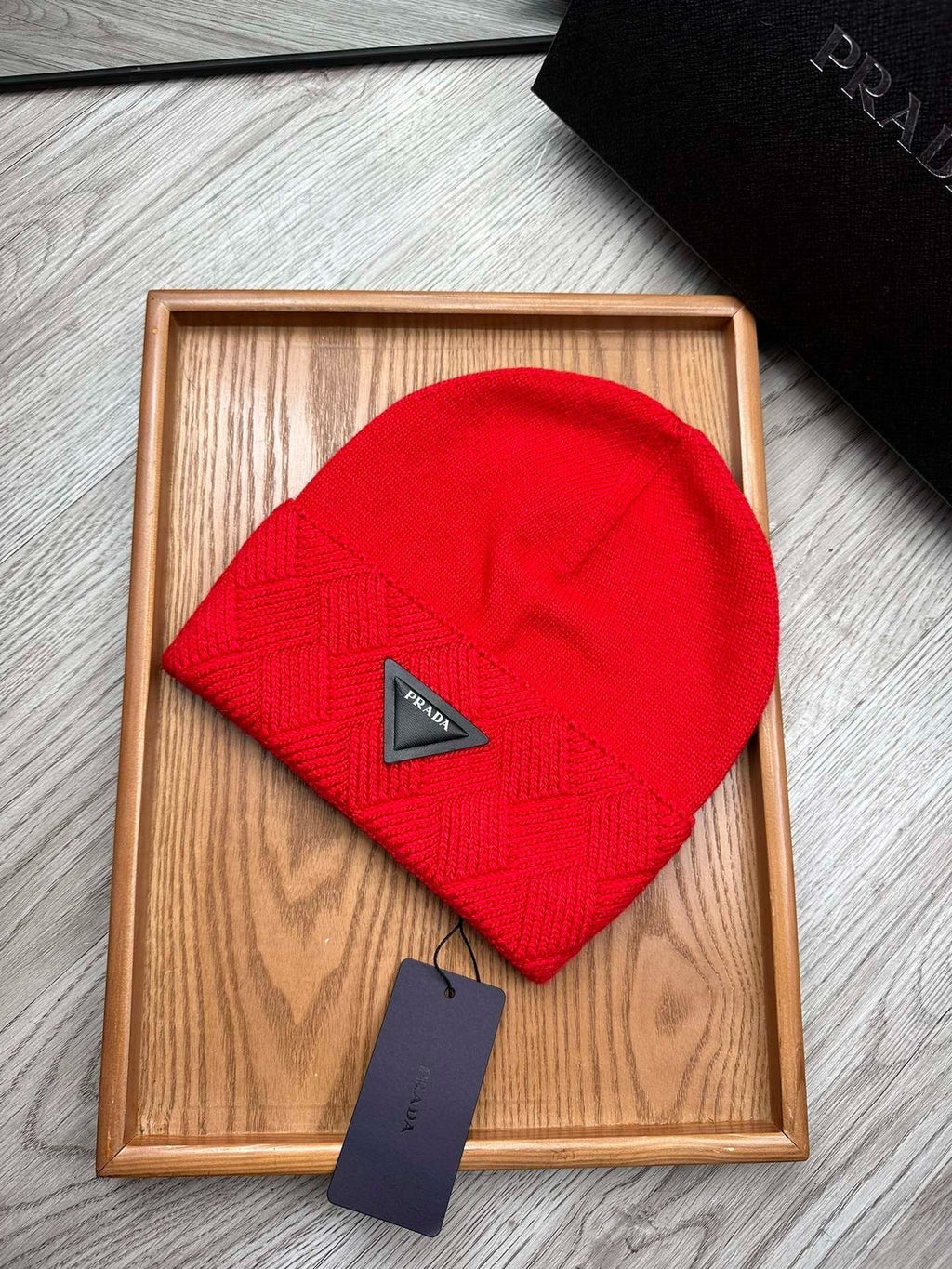 BEANIE HAT IN CHERRY RED WOOL AND RABBIT FUR 436398
