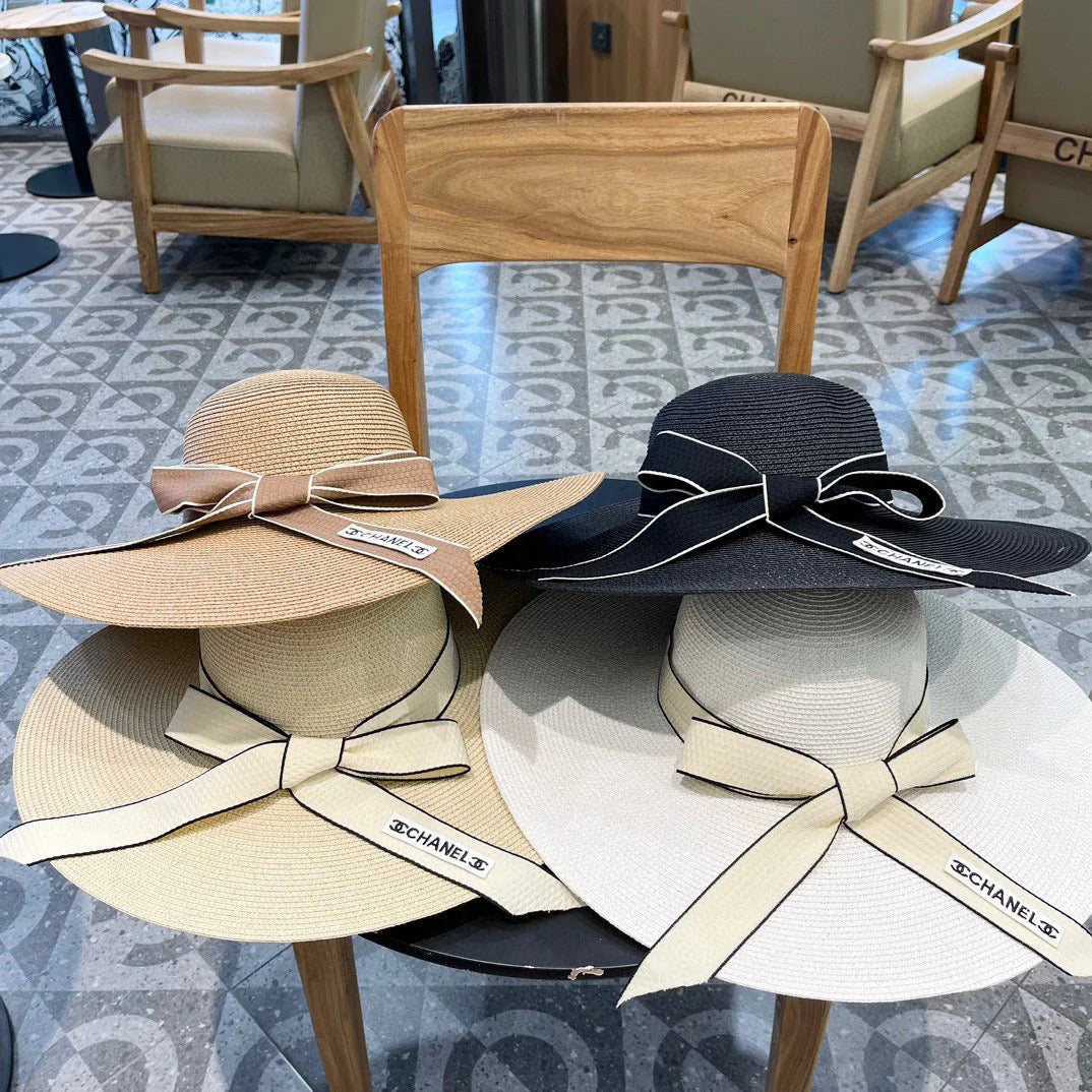 WIDE BRIM STRAW HAT WITH BOW BROWN 672705