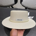 MM SMALL-BRIM STRAW HAT IN CREAM WHITE AND PEARL EMBELLISHED