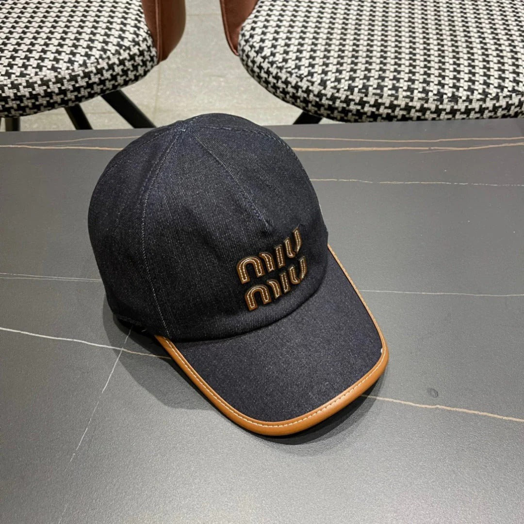 MM BASEBALL CAP IN NAVY BLUE DENIM AND CALFSKIN