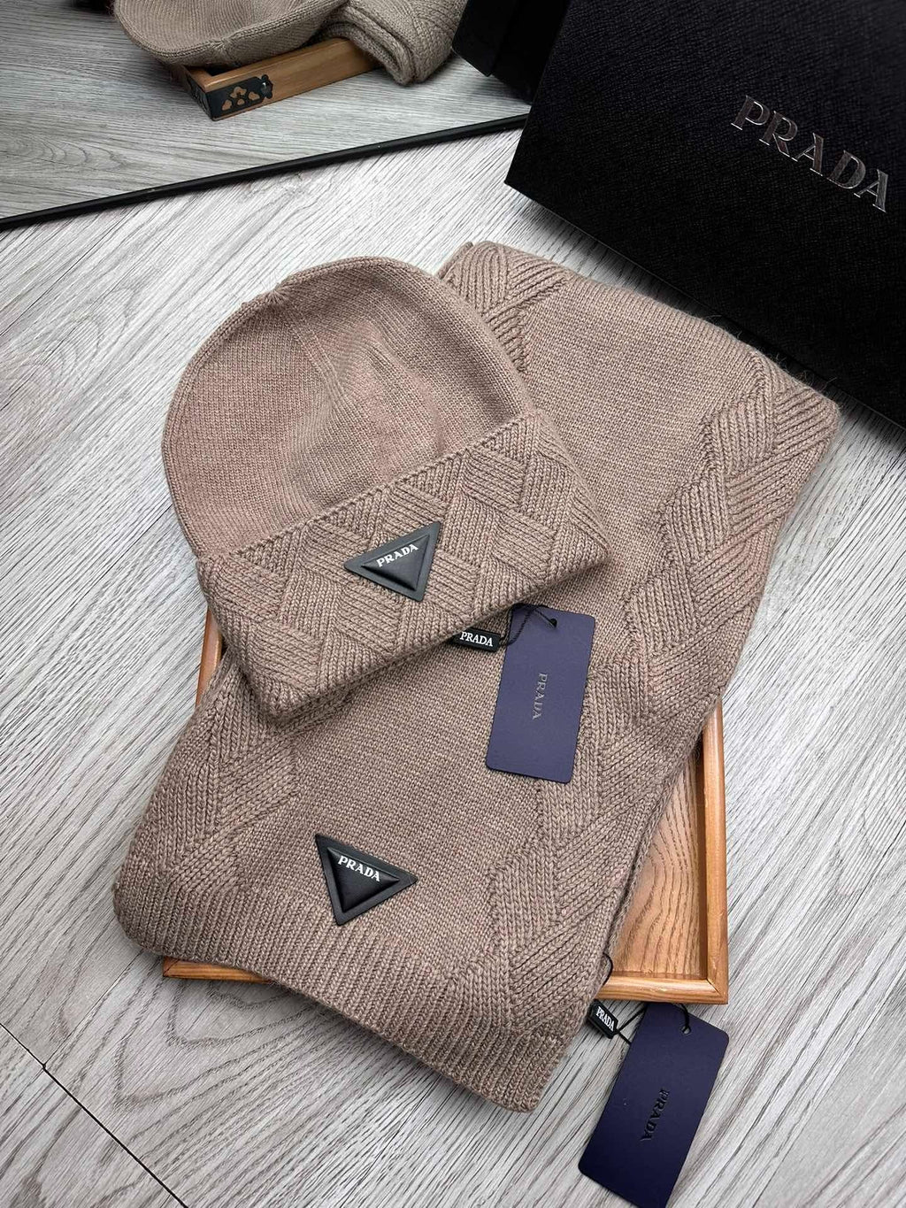 SET SCARF AND HAT IN MEDIUM BROWN WOOL AND RABBIT FUR 397406