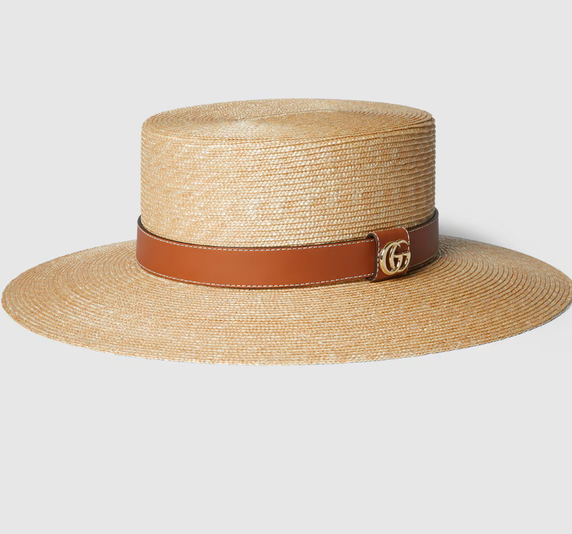 Gucci Straw Hat Beige Brown With Leather Detail