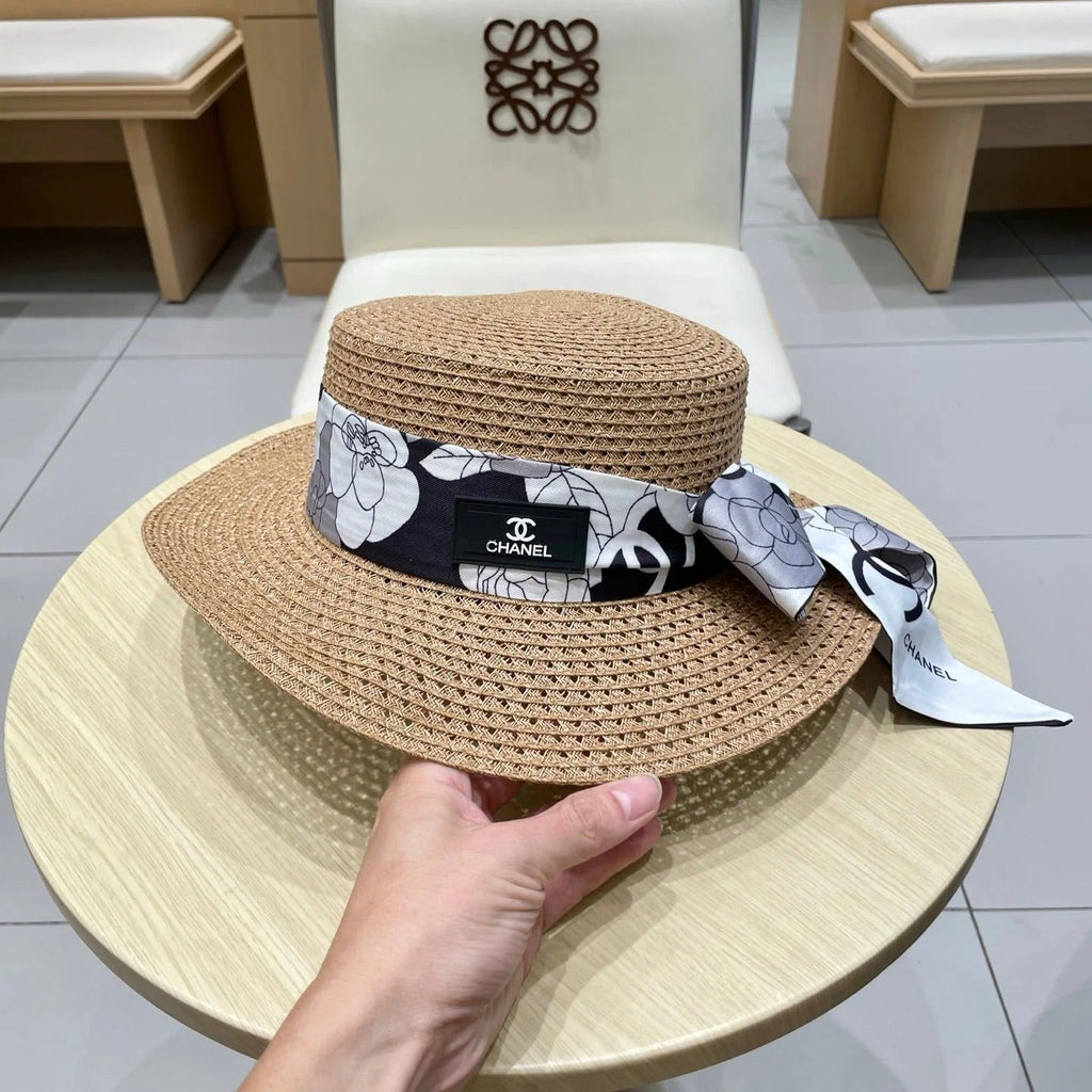NATURAL STRAW BUCKET HAT WITH RIBBON 672773
