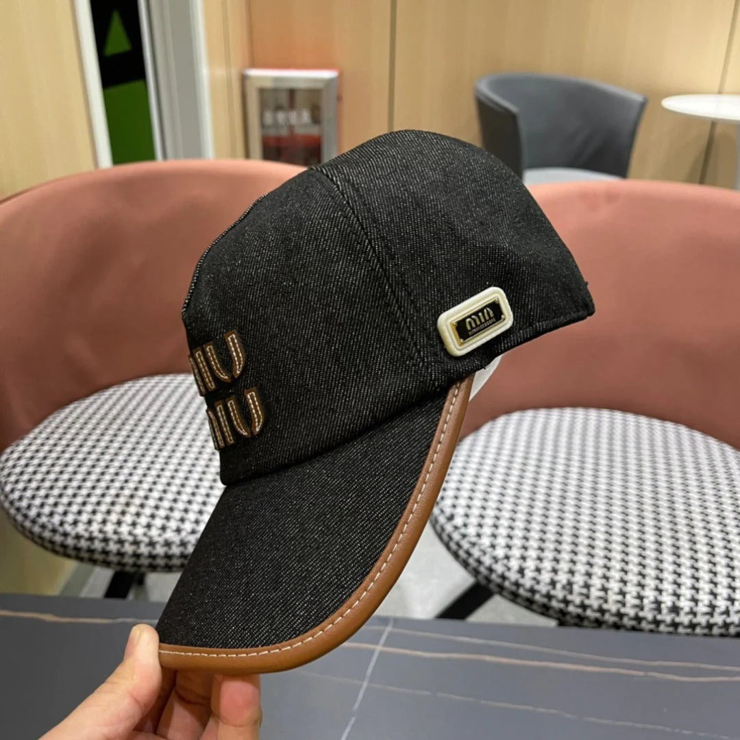 MM BASEBALL CAP IN BLACK DENIM AND CALFSKIN