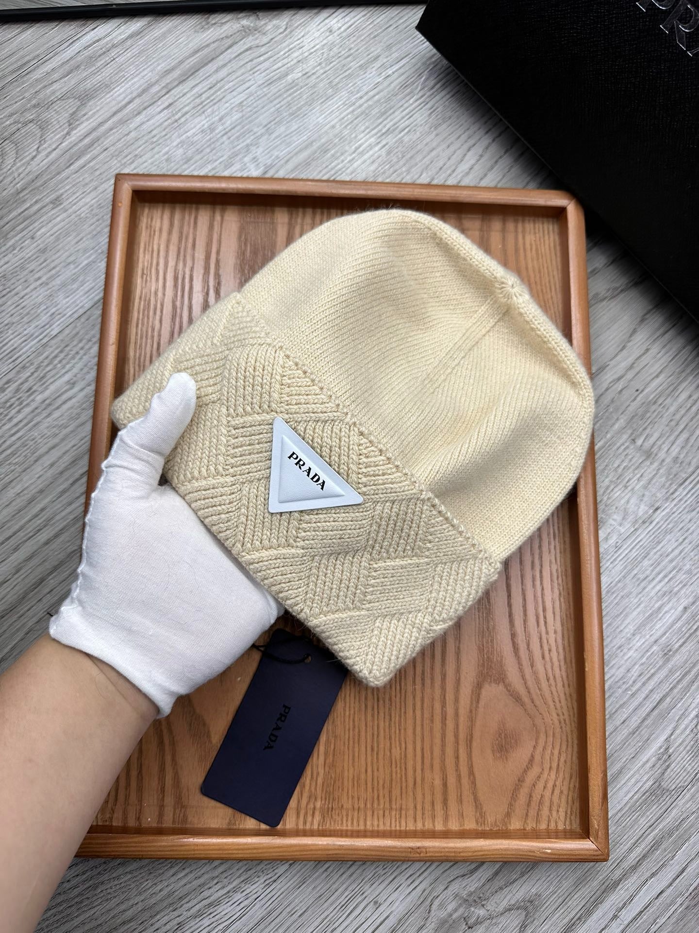 BEANIE HAT IN BISQUE BEIGE WOOL AND RABBIT FUR 436397