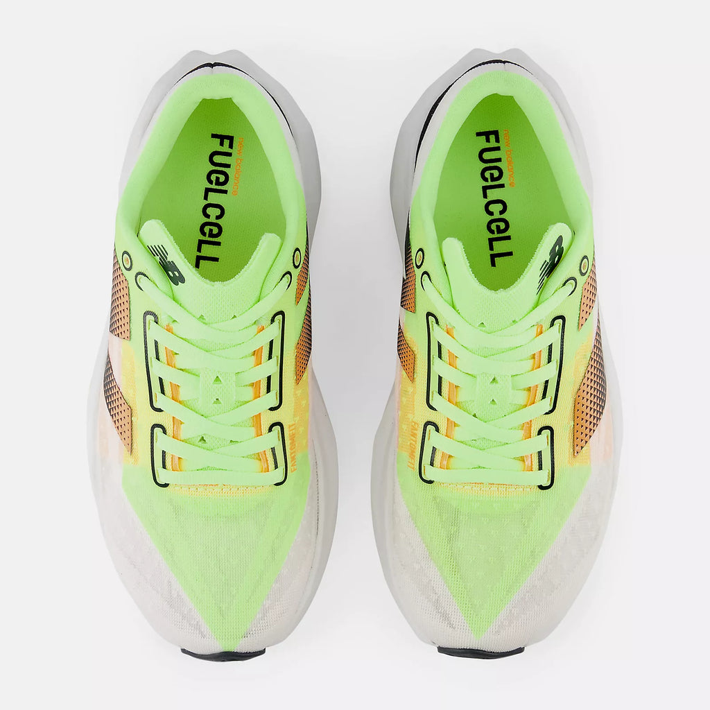 New Balance Mens Fuelcell Rebel v4 - White with bleached lime glo and hot mango (MFCXLL4)