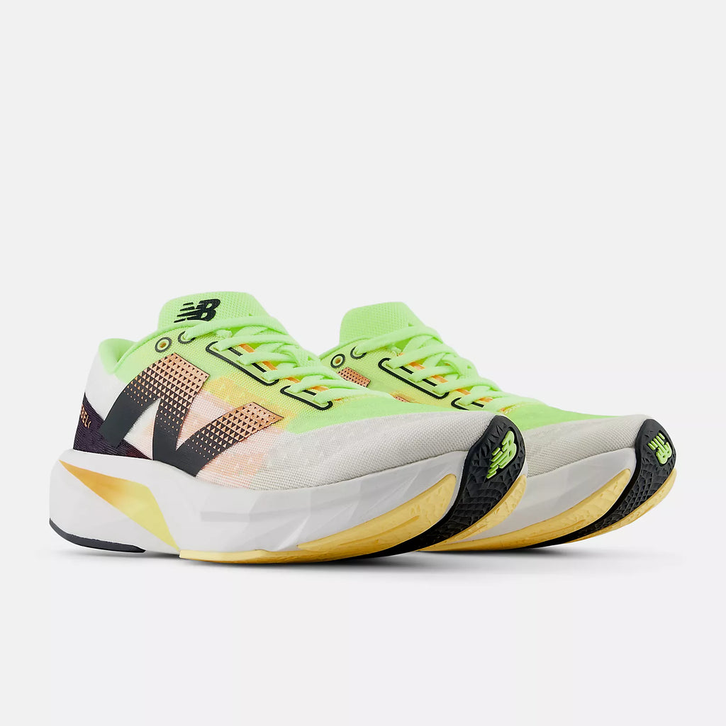 New Balance Mens Fuelcell Rebel v4 - White with bleached lime glo and hot mango (MFCXLL4)