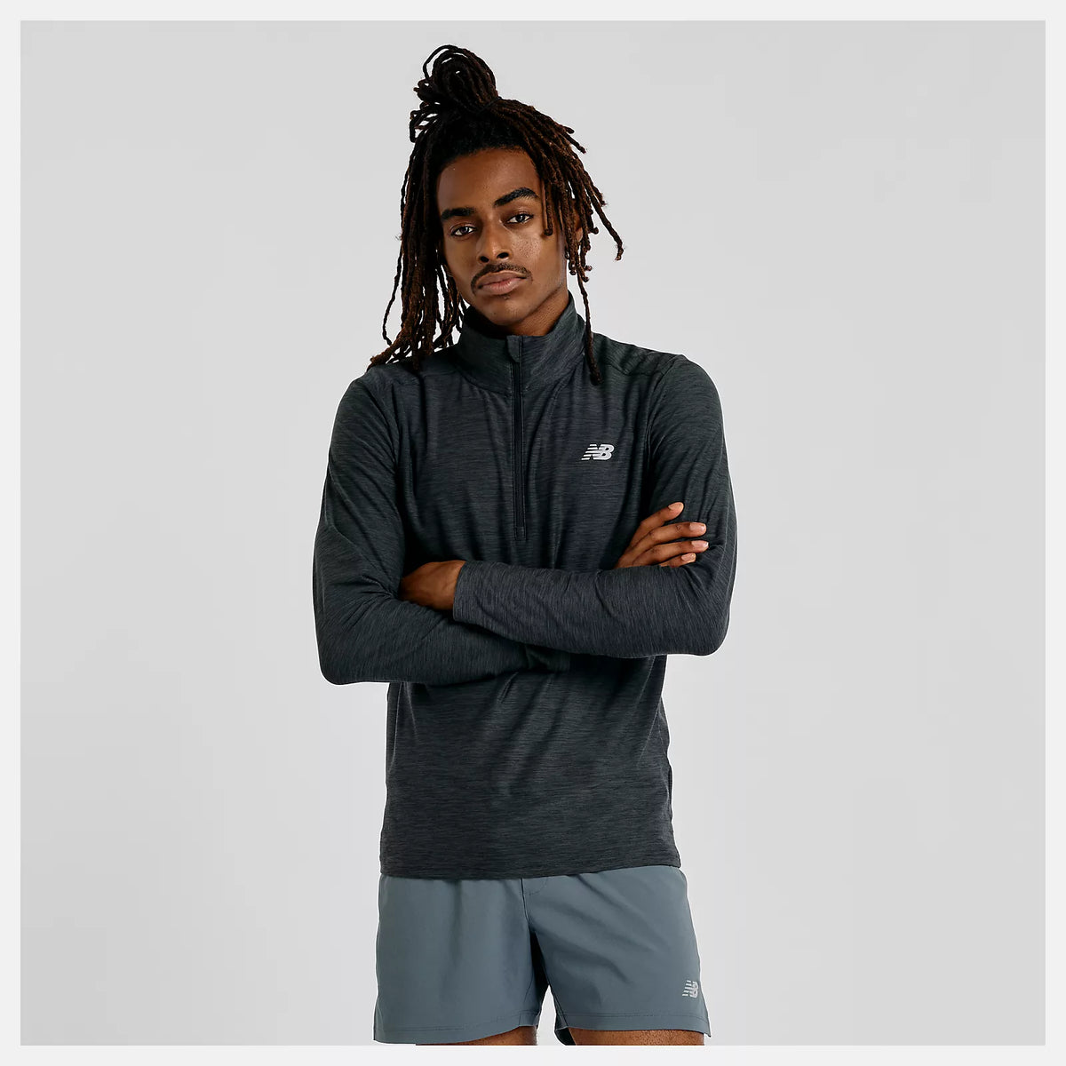 New Balance Space Dye 1/4 Zip - Black Heather - MEN